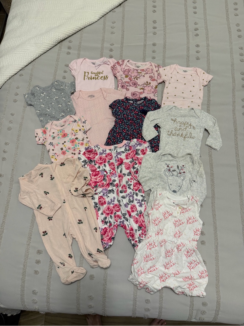 Baby Girls Mixed Pink Floral One-Piece and Sleepwear Set